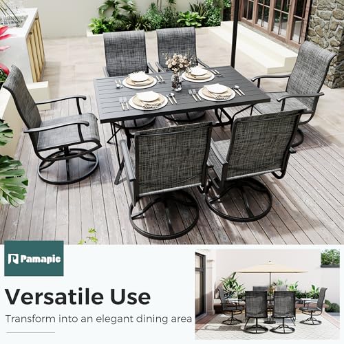 PATIOPIA 7-Piece Outdoor Dining Set, Patio Furniture Set with Textilene Swivel Chairs, Outdoor Table & 6 Chairs for Garden, Backyard, Poolside, Deck, Charcoal
