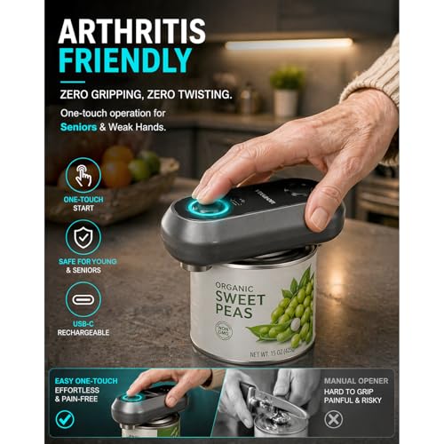 Rechargeable Electric Can Opener, Handsfree Automatic Can Opener Electric, Side Cut Smooth Edge, Magnet Lid Lifter, Stainless Steel Professional-Grade Blade, for Elderly and Arthritic Users