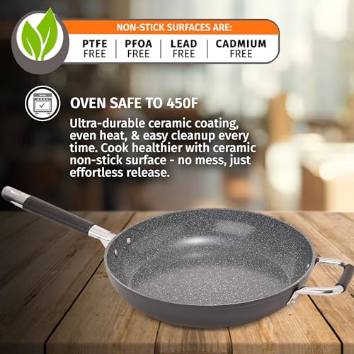 DaTerra Cucina 13" Non-stick Ceramic Frying Pan - Large Nonstick Frying Pan for Cooking - Induction Compatible & Oven Safe, High Heat Resistant - PTFE, Lead, Cadmium & PFOA Free, Made in Italy - Black