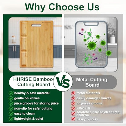 Bamboo Cutting Board with 3 Compartments: 17" Large Double-Sided Chopping Board with Juice Groove, Mess-Free Meal Prep for Meat, Vegetables & Fruits