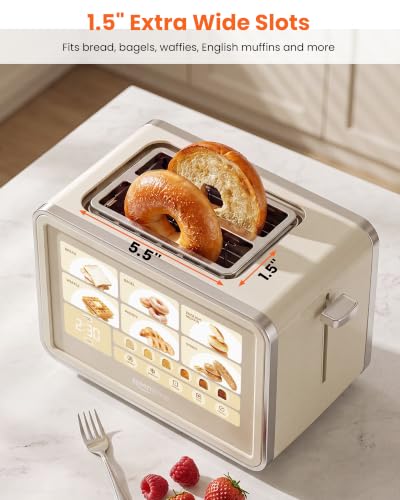 Keenstone 2 Slice Toaster, Smart Touch Screen Cream Toaster with Wide Slot