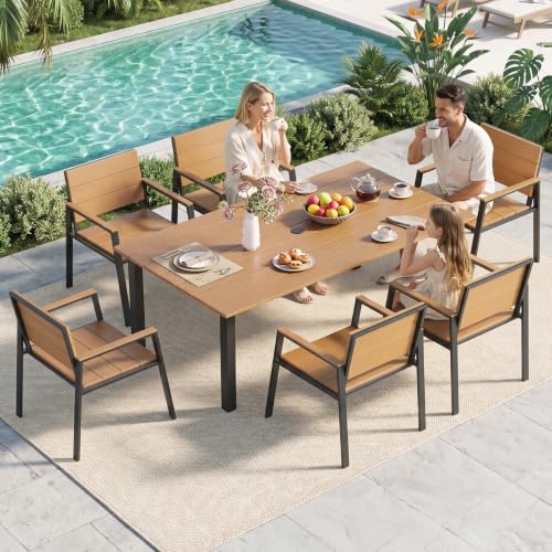 LazySunsets Outdoor Dining Set with Umbrella Hole (Gray/Teak, 7 Piece)