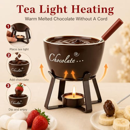 Ceramic Chocolate Melting Cup, Mini Personal Chocolate Fondue Mug with Fork