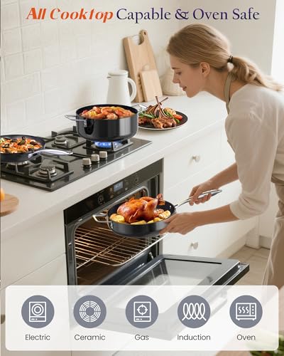 Nuwave Essential Series 5PC Ceramic Cookware Set PFAS-Free, G11 Duralon Blue Coating, Pots and Pans Set Non Stick, Diamond Scratch-Resistant,Stay-Cool Handle, Metal Lid,Induction Ready,Dishwasher Safe