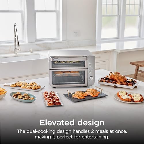 Ninja Air Fryer Toaster Oven Combo | Double Stack XL | 12-in-1 | Fits 4.5 lb Chicken & 6lbs of Wings | Smart Finish Cook 2 Different Meals at Same Time | Countertop Oven | Stainless Steel | DCT601