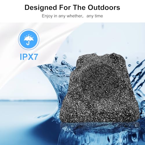 Herdio 8" Outdoor Rock Passive Speakers 600 Watt,IPX7 Waterproof,Hardwired, for Pool,Garden,Deck,Outdoor Activities (Black,Pair)