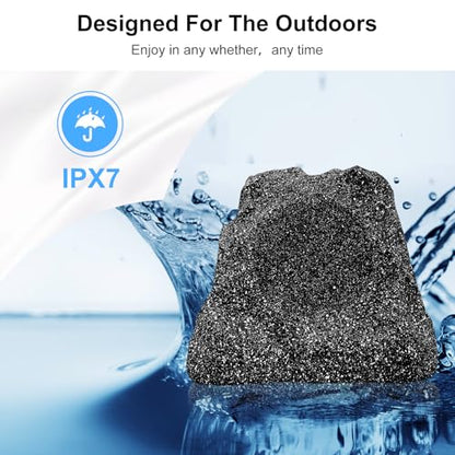 Herdio 8" Outdoor Rock Passive Speakers 600 Watt,IPX7 Waterproof,Hardwired, for Pool,Garden,Deck,Outdoor Activities (Black,Pair)