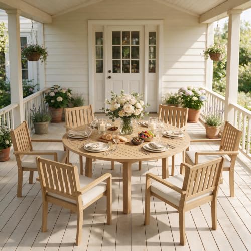 FansaFurn 7 Piece Acacia Outdoor Patio Table and Chairs Set for All-Weather