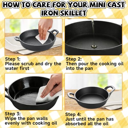 LDHHYH 2 Pack Small Cast Iron Skillet, 7 x 7 x 1.7 Inch Small Cast Iron Frying Pan with Handle, Pre-Seasoned Cast Iron Skillet Set, Black Casserole Dish for Kitchen, Indoor, Outdoor, Picnic