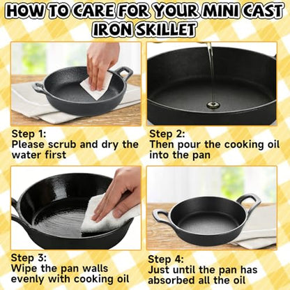 LDHHYH 2 Pack Small Cast Iron Skillet, 7 x 7 x 1.7 Inch Small Cast Iron Frying Pan with Handle, Pre-Seasoned Cast Iron Skillet Set, Black Casserole Dish for Kitchen, Indoor, Outdoor, Picnic