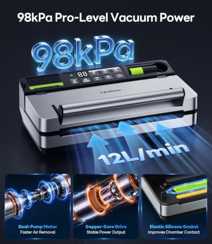 98kPa Smart Vacuum Sealer with FreshTrack Label Printing & Food Manager App