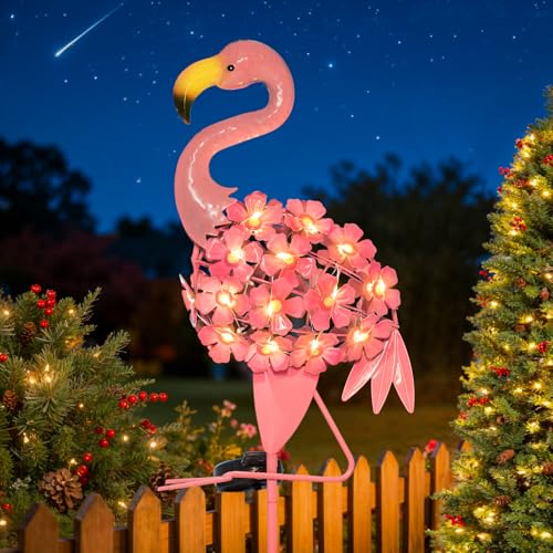 Homeimpro Garden Solar Lights Flamingo Yard Decor Gifts for Women Outdoor Decorations Stake Lights, Waterproof Warm White 27 LED for Lawn,Patio, Courtyard, for Mom Grandma
