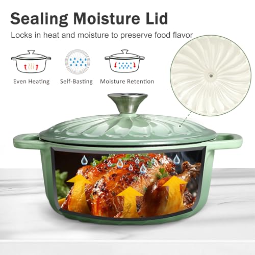 NSIRONS Enameled Cast Iron Dutch Oven with Lid, 3 QT Dutch Oven Pot for Bread Baking, Heavy Duty Cast Iron Pot for Braising, Cook, Bake, Refrigerate Safe across All Cooktops (Pistachio Green,3 QT)