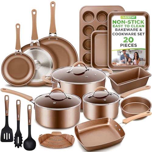 NutriChef 20-Piece Pots and Pans Set Non Stick – Induction Cookware Set, PFAS-Free Nonstick Cookware for All Cooktops, Includes Bakeware & Kitchen Utensils