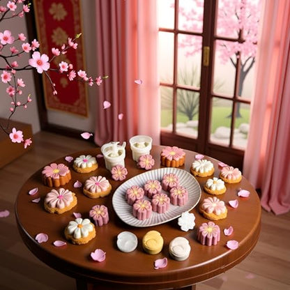 White Mold with 6 Petals 30g Mooncake Mould Hand Press Cookie Stamps, Cherry Blossom Flower Stamps, Mid-Autumn Festival Pastry Tool Pie Making, Cookie Stamps Baking Tools and Accessories