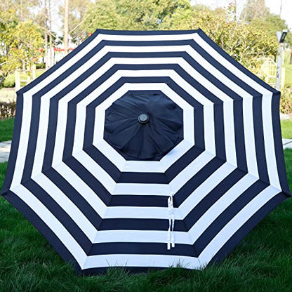 Blissun 9' Outdoor Patio Umbrella, Striped Patio Umbrella, Outdoor Table Umbrella, Market Umbrella with 8 Sturdy Ribs, Push Button Tilt and Crank (Black & White Stripe)
