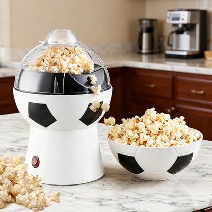 Hot Air Popcorn Maker, 1200W Electric Oil-Free One-Touch Popper with Measuring Cup & Butter Melter, BPA-Free Healthy Snack Machine for Home, Kids, Movie Night, Camping-Soccer Shaped