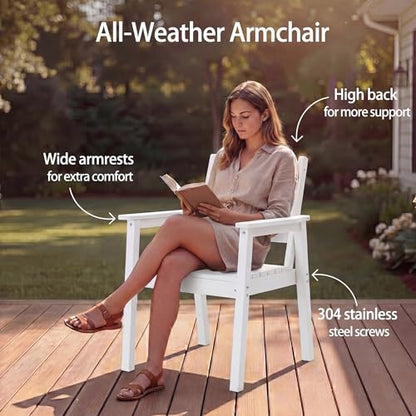 AZXZCS 12-Piece Outdoor Dining Set, All-Weather HDPE Patio Furniture, Two 66.5" Slatted Table with 1.6" Umbrella Hole & 10 Ergonomic Armchairs, Heavy Duty 350lbs Capacity, UV Resistant, White