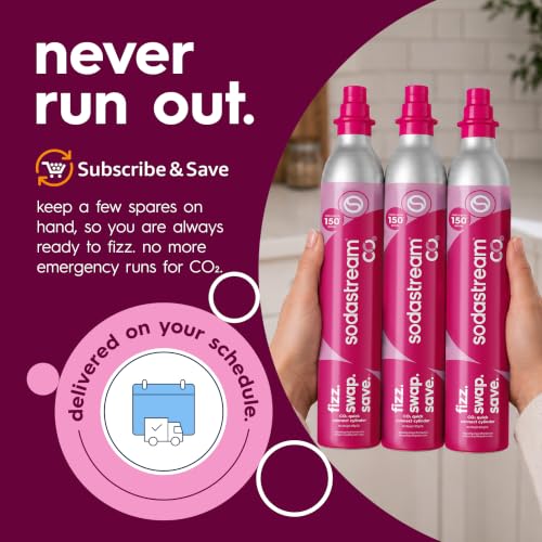 SodaStream CO2 Gas Refill Pack, 3 x 60L Pink Quick Connect Cylinders, Soda Stream CO2 Refill, Makes Up to 180 Liters of Sparkling Water, Compatible with TERRA, ART, ENSO, E-TERRA, E-DUO & More
