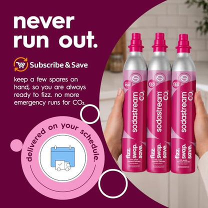 SodaStream CO2 Gas Refill Pack, 3 x 60L Pink Quick Connect Cylinders, Soda Stream CO2 Refill, Makes Up to 180 Liters of Sparkling Water, Compatible with TERRA, ART, ENSO, E-TERRA, E-DUO & More