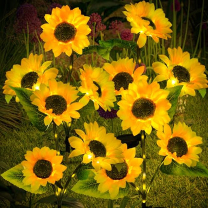 ILLUMINEW 4-Pack Solar Sunflower Garden Decor, 12 LED Flower Stake Lights - Waterproof Long-Lasting Outdoor Solar Patio Decor for Lawn, Yard & Pathway