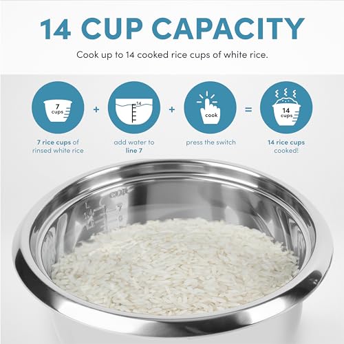 Aroma Housewares Select Stainless Rice Cooker & Warmer with Uncoated Inner Pot, 14-Cup(cooked) / 3Qt, ARC-757SG