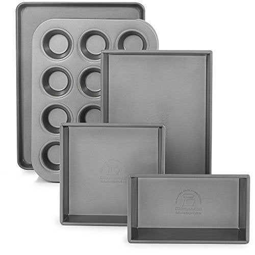 KitchenAid Professional 5-Piece Bakeware Nonstick Baking Set Square,Loaf,Cake 12-Cavity Muffin Jelly Roll Pan