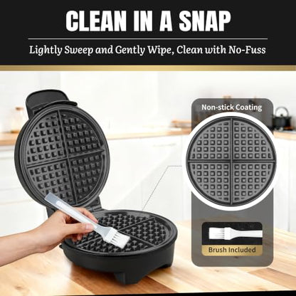 FineMade 7 Inches Classic Waffle Maker Machine, belgian waffle maker with PFAS-Free Ceramic Non-Stick Plates,Waflera electrica, Thin Waffle Maker Crispy, Round Waffle Iron, Graphite