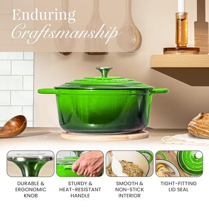 Cast Iron Dutch Oven with Lid - Non-Stick Ovenproof Enamelled Casserole Pot- Sturdy Dutch Oven Cookware - Green, 3.1- Quart, 22cm-by Nuovva