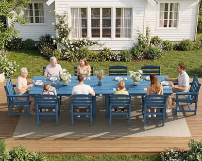 SERWALL HDPE Outdoor Dining Furniture, Outdoor Dining Set for 10, Blue