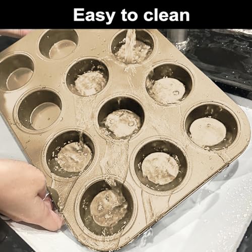 YUNYDSM 2 Pack Muffin Pan for Baking, Standard Nonstick Cupcake Baking Pan Set, 12 Cup Golden Muffin Pan, Cupcake Pans for Baking, Carbon Steel Baking Supplies