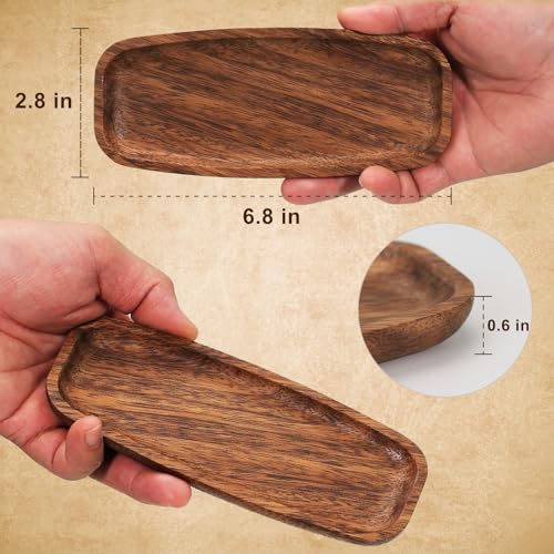 MeowAroma Mini Wooden Serving Platters and Trays, 7-inch Solid Acacia Wood Serving Plates for Food/Snacks/Appetizer, also as Jewelry Trays, Mini Charcuterie Board and Cheese Platter, Reusable (6 PCS)