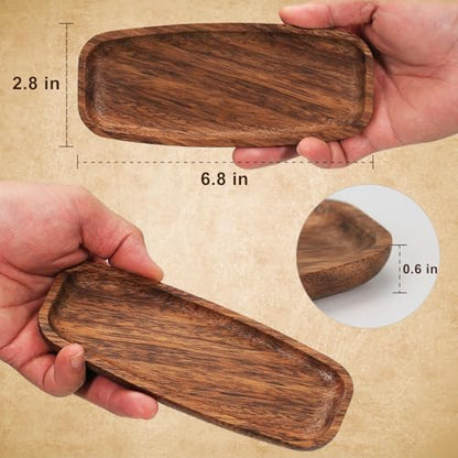 MeowAroma Mini Wooden Serving Platters and Trays, 7-inch Solid Acacia Wood Serving Plates for Food/Snacks/Appetizer, also as Jewelry Trays, Mini Charcuterie Board and Cheese Platter, Reusable (6 PCS)