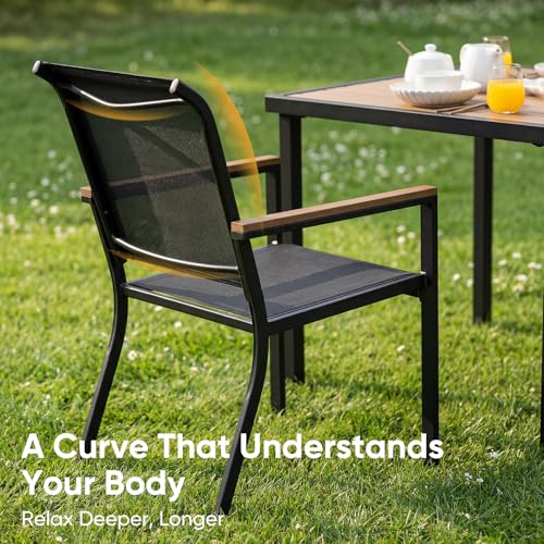 NATURAL EXPRESSIONS HDPS Patio Outdoor Table and Chairs Set for 4, Patio Dining Set with 4 Textilene Chair and 36” Square Fauxwood Patio Table with Umbrella Hole for Garden, Backyard, Deck (Black)