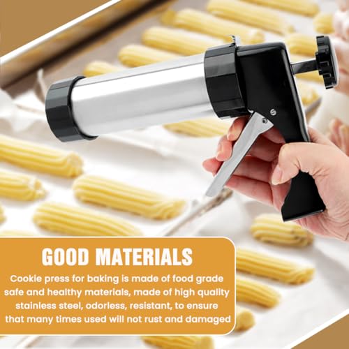Stainless Steel Cookie Press Gun Kit with 13 Discs & 8 Tips for Baking, DIY Spritz Cookies, Biscuits & Cake Decorating Supplies