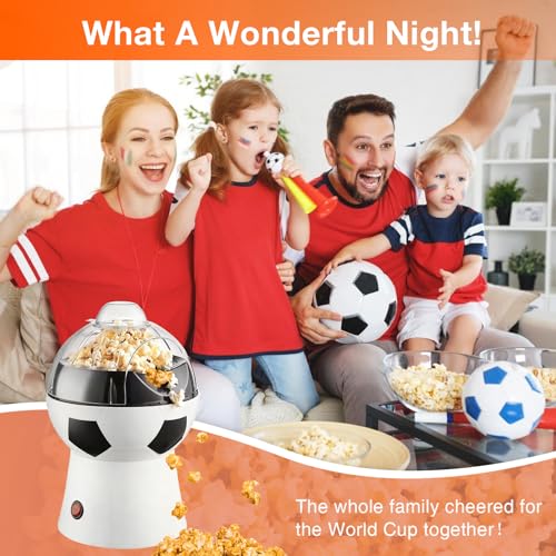 Hot Air Popcorn Maker, 1200W Electric Oil-Free One-Touch Popper with Measuring Cup & Butter Melter, BPA-Free Healthy Snack Machine for Home, Kids, Movie Night, Camping-Soccer Shaped