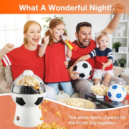 Hot Air Popcorn Maker, 1200W Electric Oil-Free One-Touch Popper with Measuring Cup & Butter Melter, BPA-Free Healthy Snack Machine for Home, Kids, Movie Night, Camping-Soccer Shaped