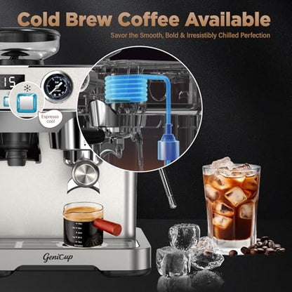 GeniCup Espresso Machine with Grinder 20 Bar with 68oz Water Tank Cold Brew