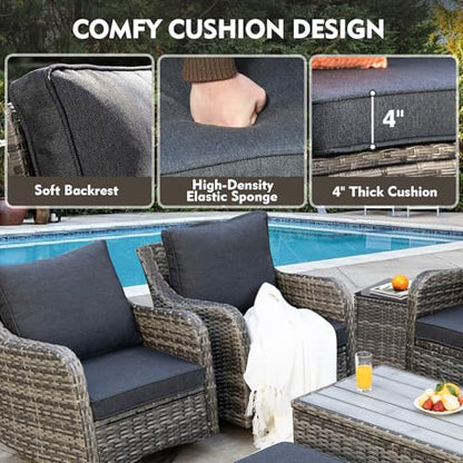 MEISSALIVVE Outdoor Patio Furniture Set with Swivel Chair, 10 Pieces Patio Conversation Set, Patio Sectional Furniture Set with 2 Three-seat Sofa, 2 Fixed Single Chair and Coffee Table (Grey)