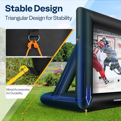 VIVOHOME 20 FT Inflatable Projector Screen for Outside, Blow Up Movie Screen Outdoor Use, Mega Large TV Screen with Carry Bag for Backyard, Triangular Back Support