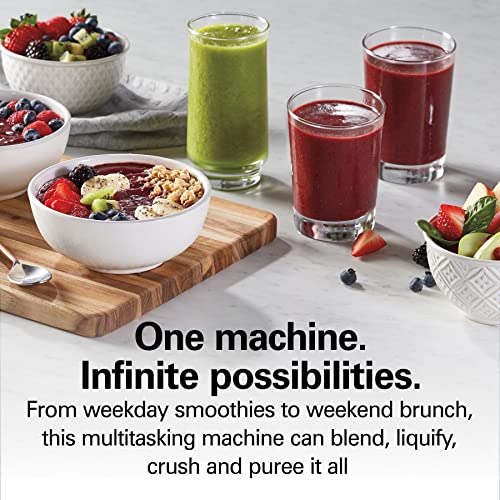 Hamilton Beach PowerMax Professional-Performance Blender for Shakes and Smoothies, Puree and Ice Crush, 48oz BPA-Free Glass Jar, 1680 Peak Watts, Stainless Steel Blades, Silver (58600J)