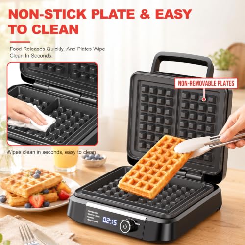 Waffle Maker, 8 Browning Levels Smart LED Digital Timer, Audible Ready Beep