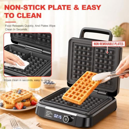Waffle Maker, 8 Browning Levels Smart LED Digital Timer, Audible Ready Beep