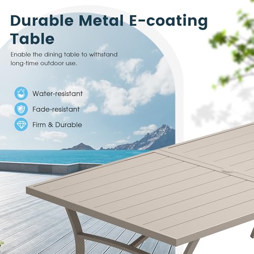 VOXBIN 9 Pieces Patio Dining Set, 71" Rectangular Dining Table with Umbrella Hole, 8 Stackable Textilene Fabric Chairs, Metal Structure for Patio, Porch, Garden(Sand Table, Sand Chair)