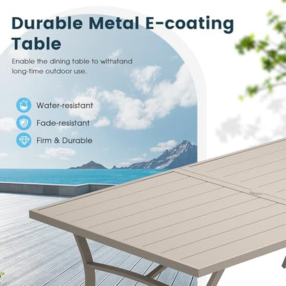 VOXBIN 9 Pieces Patio Dining Set, 71" Rectangular Dining Table with Umbrella Hole, 8 Stackable Textilene Fabric Chairs, Metal Structure for Patio, Porch, Garden(Sand Table, Sand Chair)