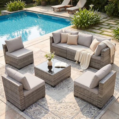 BJROESUW 7 Piece Patio Furniture Set, Outdoor Wicker Sectional Sofa Set