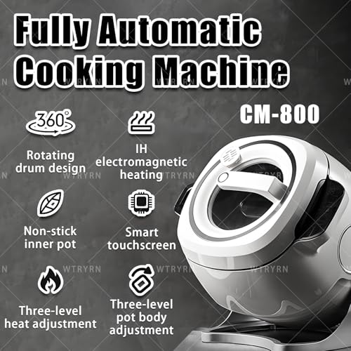 WTRYRN Automatic Cooking Machine Auto Stir Fry Wok, 2000W 6L Large Capacity, 360° Rotation 3 Speed Adjustable, Multifunctional for Home Kitchen Restaurant Cooking
