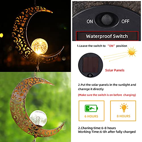 DesGully Solar Wind Chimes, Sun Wind Chime Outdoor Clearance w/Glowing Crackle Glass LED Unique Wind Bells for Outside Waterproof Chimes, Gifts for Her/Him (42" Long Metal Chimes)…