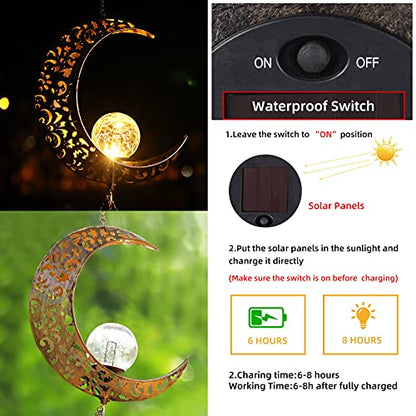 DesGully Solar Wind Chimes, Sun Wind Chime Outdoor Clearance w/Glowing Crackle Glass LED Unique Wind Bells for Outside Waterproof Chimes, Gifts for Her/Him (42" Long Metal Chimes)…