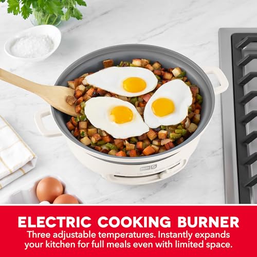 Dash Stacks Stacking Cookware Set with Electric Burner - Features CleanCoating™ Ceramic Nonstick Coating - Versatile, Nestable Pieces - Convenient Storage - Cream, 8-Piece